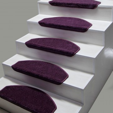 Mor Renk Tüylü Halıdan Oval Kesim Demonte Basamak Paspası